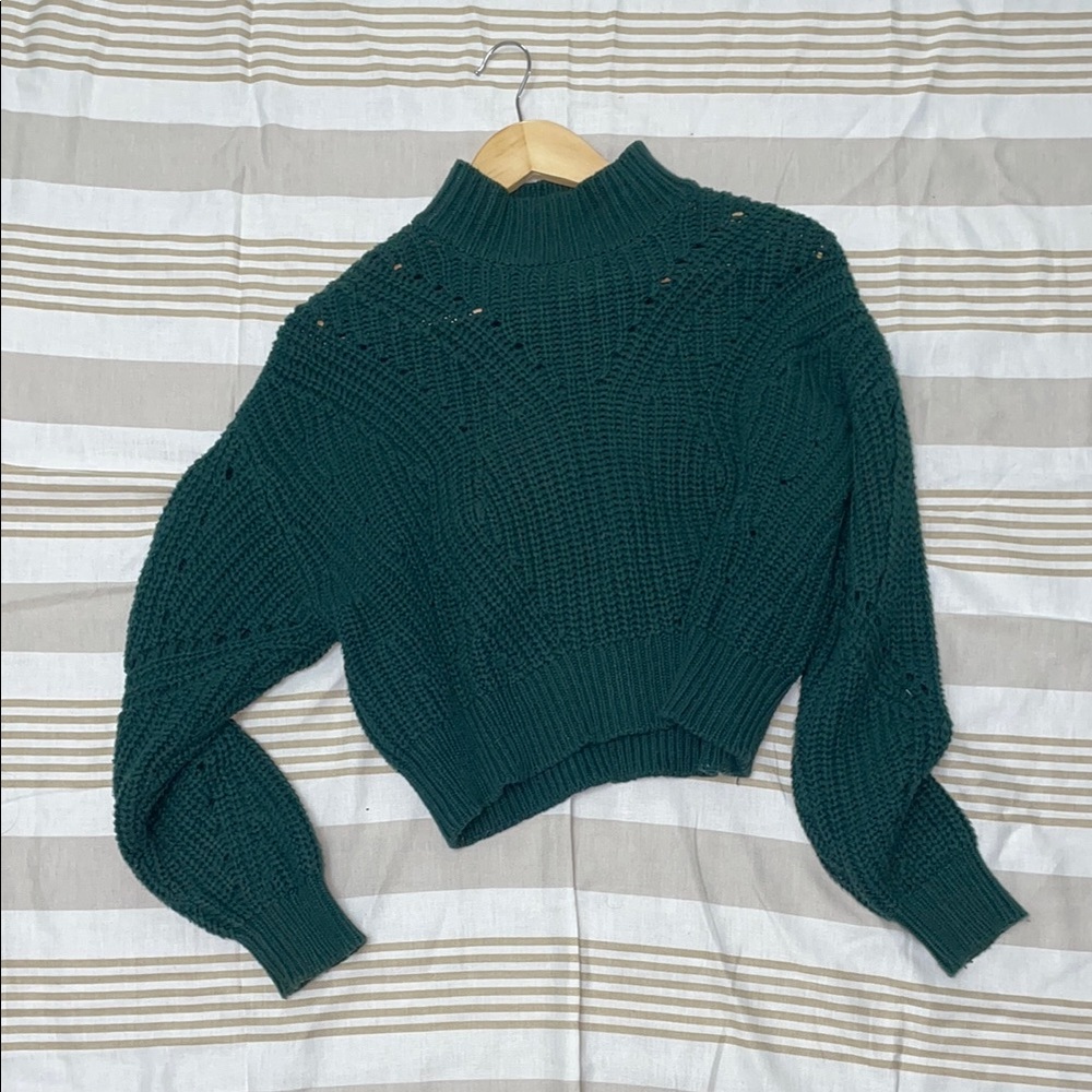 PacSun Green Cowl Neck Sweater with Balloon Sleeves
